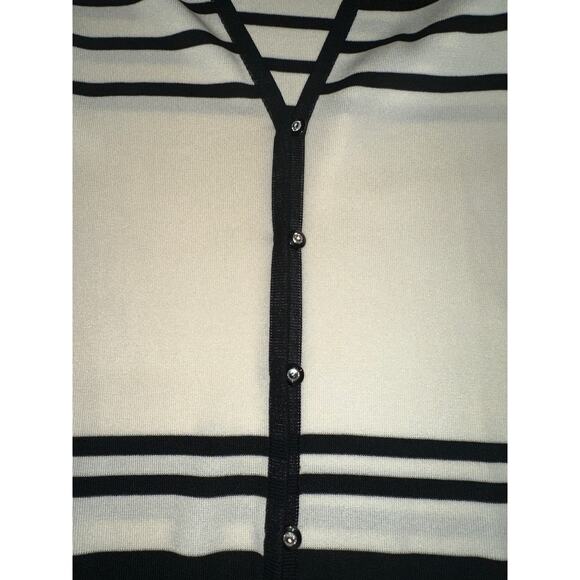 Misook Cardigan Black Ivory stripe Rhinestone Button Classy Chic Feminine S - Picture 6 of 12